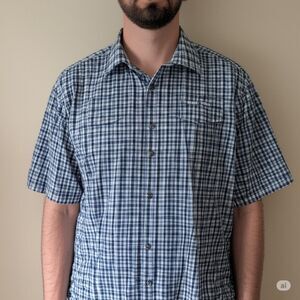 Perry Ellis Shirt Mens XXL Casual Button Up Blue Plaid Short Sleeve